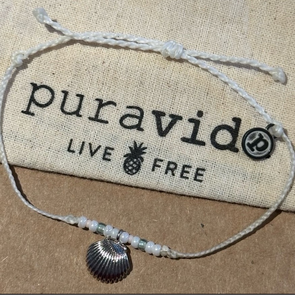 PURA VIDA White Mini Braid w/ Silver Shell Charm Pastel Seed Beads Bracelet NEW